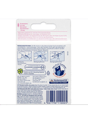 Щетки межзубные Interdentalbürsten pink 0,4 mm ISO 0, 6 шт Dontodent (366569821)