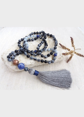 Чотки з натурального каменю Аквамарин Сніговий обсидіан 108 намистин з вузлами d 6мм No Brand (336950750)