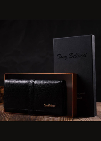 Жіночий гаманець з великою кількістю відділень із натуральної шкіри з монетницею 21961 Чорний Tony Bellucci (306881289)