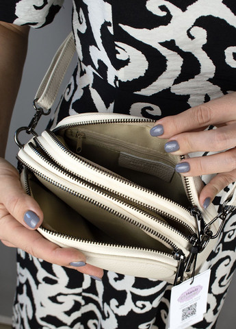 Сумка женская кожаная кросбоди на 3 отделения 03106 бежевая Virginia Conti (315030953)