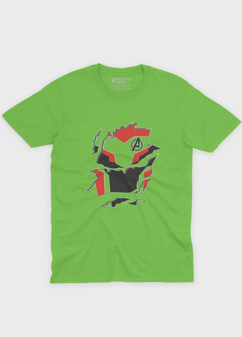 Салатова демісезонна футболка для хлопчика з принтом супергероя - залізна людина (ts001-1-kiw-006-016-006-b) Modno