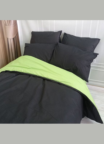 Постельное белье ДУЭТ Чорное/Фисташка Ранфорс Полуторное на резинке MERISET (278255614)