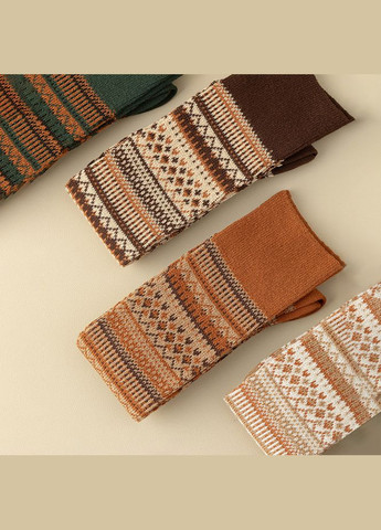 Комбинированные набор носков высоких 5 пар с этническими орнаментами носки зеленые коричневые телесные рыжие капучино беж 35-41 (311222994)