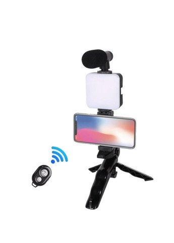 Набір блогера 4в1, тринога для телефону з мікрофоном та спалахом No Brand (362680635)
