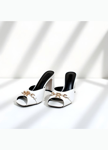 Белые женские мюли на каблуке 1397 белые Mei De Li