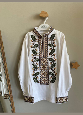 Біла лляна дитяча вишита сорочка для хлопчиків з довгим рукавом льон (308020038)