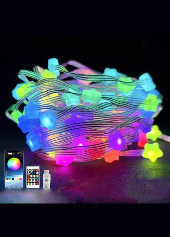 Гірлянда Розумна світлодіодна музична 33LED 5 метром великі Зірочки Multi різнокольорові USB керування від смартфона та пульта SunLamp (308977074)