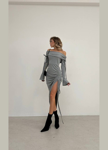 Серое женское платье миди в рубчик цвет серый р.42/44 448758 New Trend