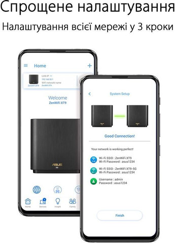 Wi-Fi Mesh система ZenWiFi XT9 1pk Black (90IG0740-MO3B50) Asus (315434308)