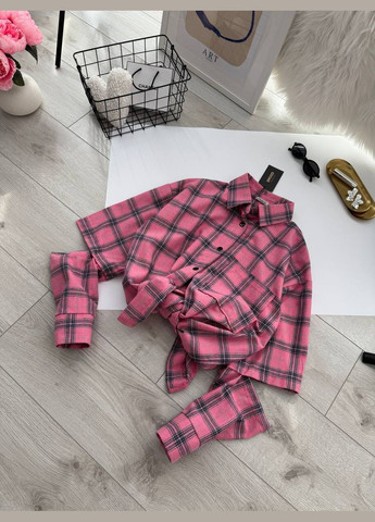 Розовая повседневный рубашка в клетку Україна с длинным рукавом