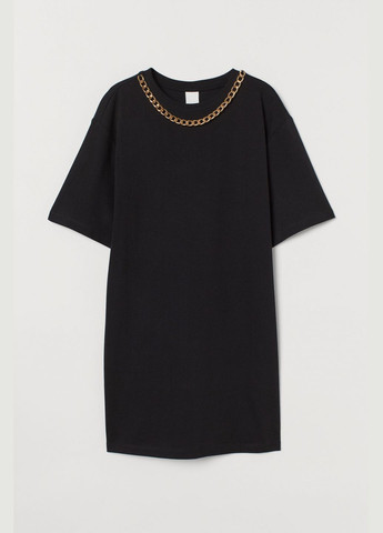 Чорна повсякденний, кежуал, вечірня плаття бавовняне з ланцюжком для жінки 0946800-003 чорний H&M однотонна