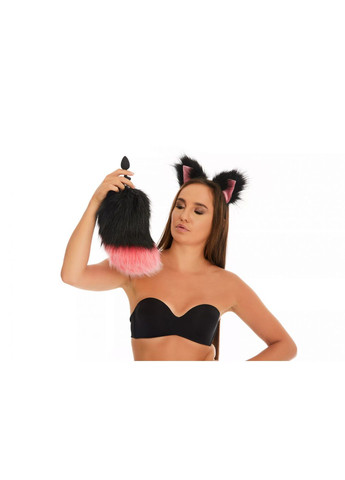 Анальний хутряний хвіст без пробки, Чорний з яскраво-рожевим кінчиком, OKOVA (315149169)