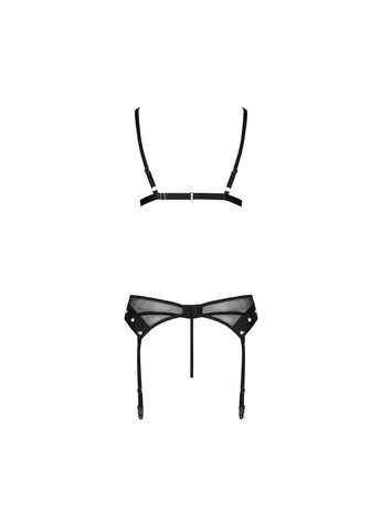 Комбинированный демисезонный комплект белья nessy set xxl/xxxl black, бюстгальтер, пояс для чулок, стринги Passion