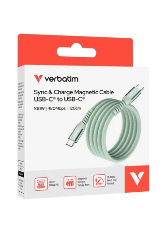 Дата-кабель USB-C to USB-C 1.2м Magnetic 100W green (ek19871) Verbatim USB-C to USB-C 1.2m Magnetic 100W green (391782116)