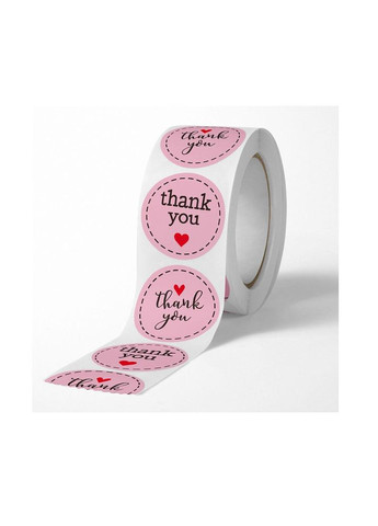 Наклейки стікери для пакування Thank you рожеві 2,5 см в рулоні 500 шт (NR0175_1) No Brand (317285966)