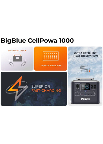 Зарядна станцiя CellPowa CP1000 / 1000 Вт / 1075 Вт/ч / LiFePO4 BigBlue (301538174)