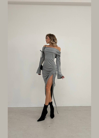 Сіра жіноча сукня міді в рубчик колір сірий р.42/44 448758 New Trend