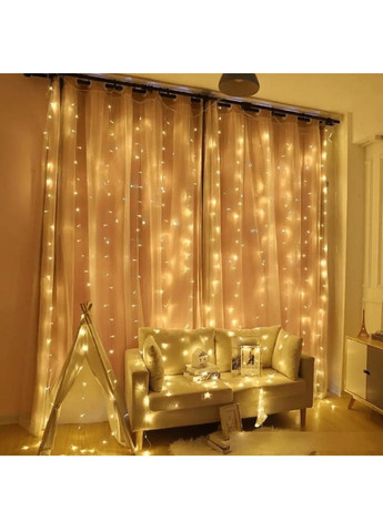 Светодиодная внутренняя комнатная гирлянда штора занавес на окно с питанием от сети 3х3 м 360 LED (478676-Prob) Теплая белая Unbranded (308289991)