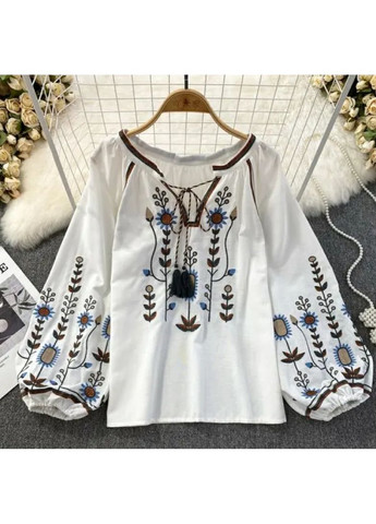 Белая вышиванка one size белая с голубыми цветами. хлопок (364864396)