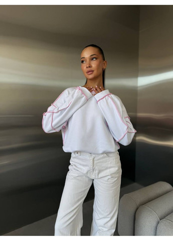 Белый свитшот женский с контрастными швами — замер в описание DK/DL Мода без кордонів однотонный без декора (366527049)