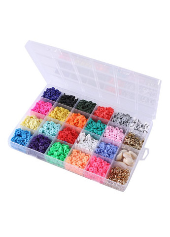 Набір плоских намистин з полімерної глини різнокольорові + бісер + волосінь + ножиці + фурнітура No Brand 3782 (296264617)