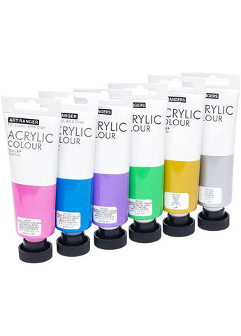 Набор акриловых красок Art Ranger Acryliс metallic. 6 металлических цветов в тубах по 75 мл. Art Rangers (322772738)