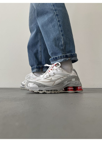 Серые демисезонные кроссовки мужские nike supreme shox ride 2 grey / white найк суприм No Brand