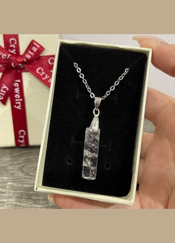 Кулон талісман з натуральним каменем Гірський кришталь прямокутної форми на ланцюжку в подарунковій коробці Овен (331291832)