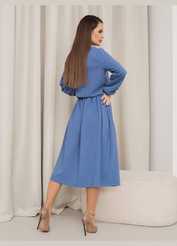 Блакитна повсякденний синя класична сукня з довгими рукавами ISSA PLUS однотонна