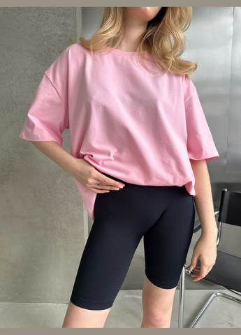 Розовая всесезон базовая оверсайз футболка с коротким рукавом No Brand