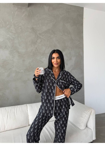 Черная всесезон женская пижама | чёрная рубашка + брюки Vital-Textile 1258