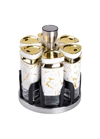 Набор баночек для специй на подставке 6 шт по 120 мл, мрамор Yiwu (328440373)