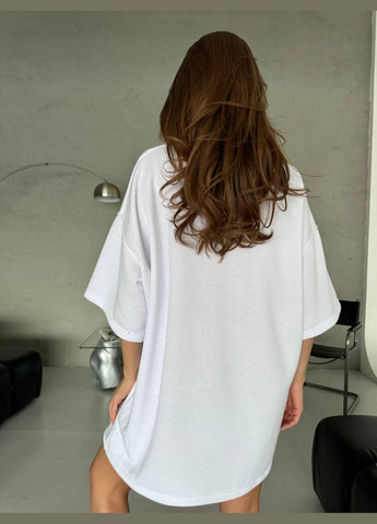 Крута біла оверсайз футболка "Dior" з якісної тканини та горловиною "рибані", трендова футболка No Brand 157 - (292311278)
