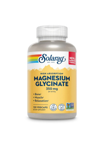Витамины и минералы Magnesium Glycinate 350mg - 120 vcaps Solaray (296618676)