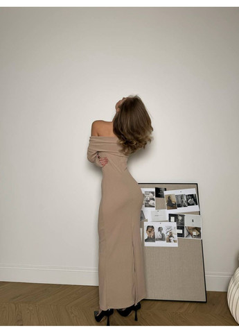 Бежевое кэжуал платье ангоровое футляр No Brand однотонное