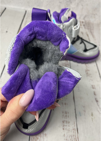 Цветные повседневные зимние ботинки зимние детские на девочку фиолетово-серый (545) Bessky