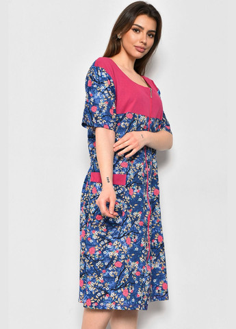Халат жіночий напівбатальний з квітковим принтом синього кольору Let's Shop (280777153)