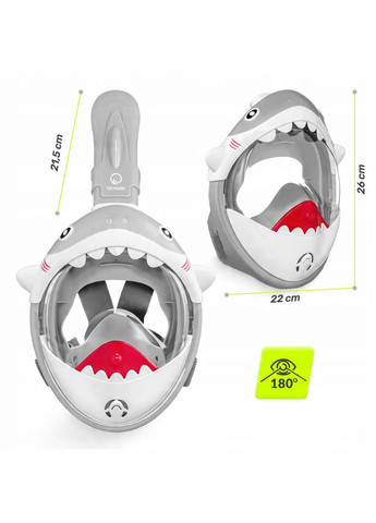 Маска для снорклинга Shark полнолицевая, детская Grey (P-5905973405447) TSUNAMI (345707434)