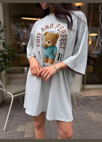 Женское летнее удлиненное платье-футболка удлиненное с принтом мишка желтая лимонная Україна - (339402870)