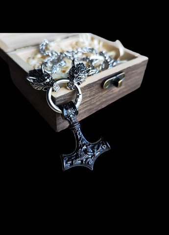 Кулон с цепочкой скандинавский молот темная сталь в подарочной коробке (NR0227_4) No Brand (315885564)