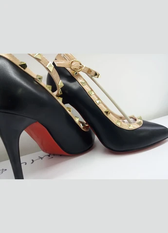 No Brand Женские кожаные черные туфли лодочки на высоком каблуке 9 см в стиле Valentino черный з, — (391928913)
