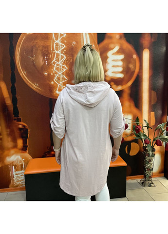 Пудрова кежуал туніка бавовна прошва квіти рукав 3/4 капюшон 46/48 пудра No Brand