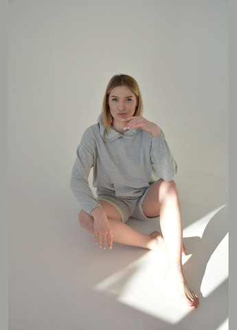 Сіра всесезон жіноча піжама, стильний костюм для дому (шорти) сіра (капюшон) світшот + шорти Sexen