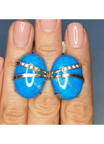 Серьги серебряные с бирюзой и кубическим цирконием 18,32 г No Brand (382676709)