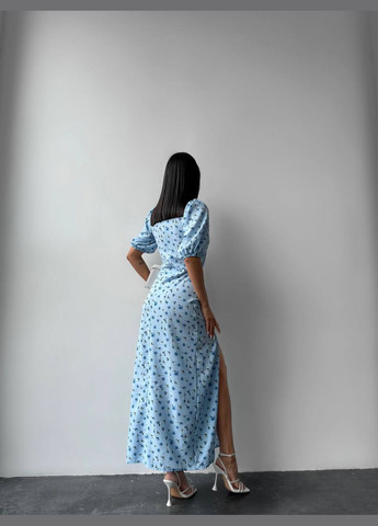 Голубое повседневный, коктейльное, вечернее платье с принтом Garna с цветочным принтом