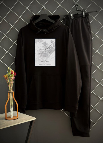 Чорний демісезонний демісезонний спортивний костюм херсон чорний худі + штани (двонитка) Vakko