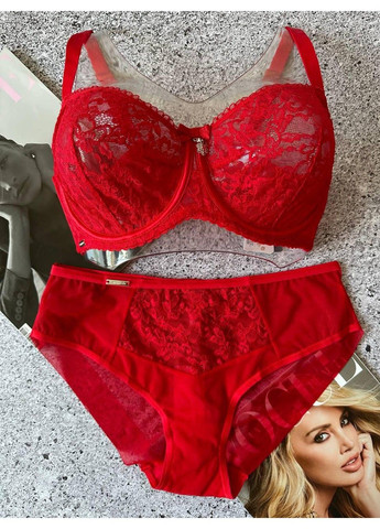 Красный комплект женского белья кружевной на чашку с красный Lanny Mode