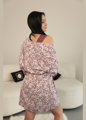 Ліловий жіночий комплект халат і сорочка з мереживом N.EL.