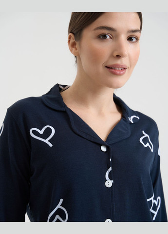 Темно-синяя пижама женская на пуговицах со штанами Nicoletta