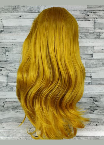 Парик желтый длинный волнистый с длинной челкой женский для женщин 60см из искусственных волос No Brand 3518 (300579906)